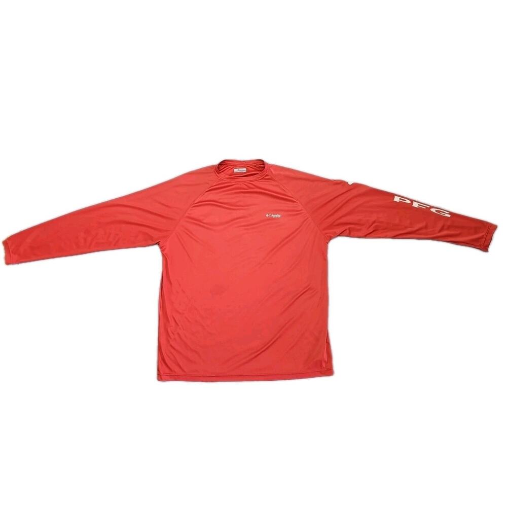 Columbia PFG Mens Long Sleeve Shirt XL Fishing Pink Athletic Omni-Shade Big Logo